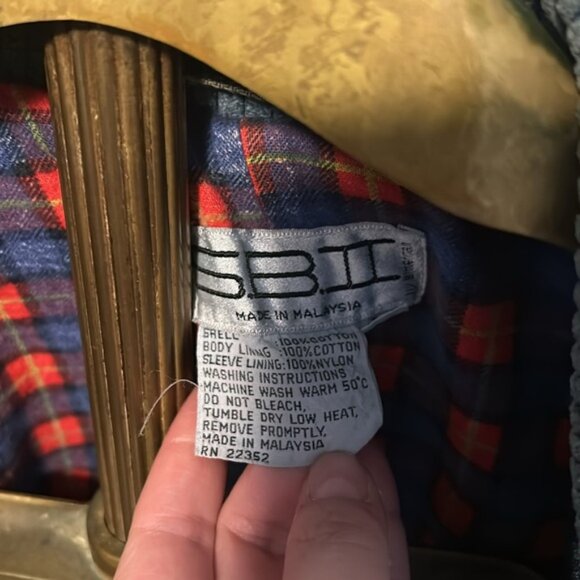 VINTAGE SBII Denim Trench Coat Flannel Lining Corduroy Trim - Picture 2 of 6